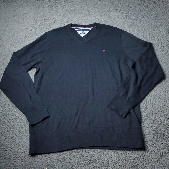 Tommy Hilfiger V Neck Sweater  Mens XL  Black Pullover - Picture 1 of 8